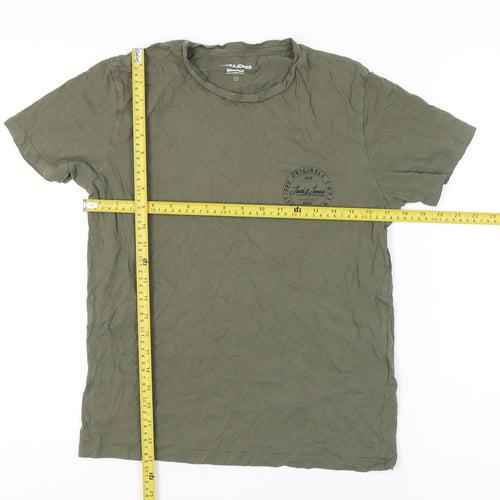Jack & Jones Men’s Green Small Regular Fit Cotton Crew Neck T-Shirt