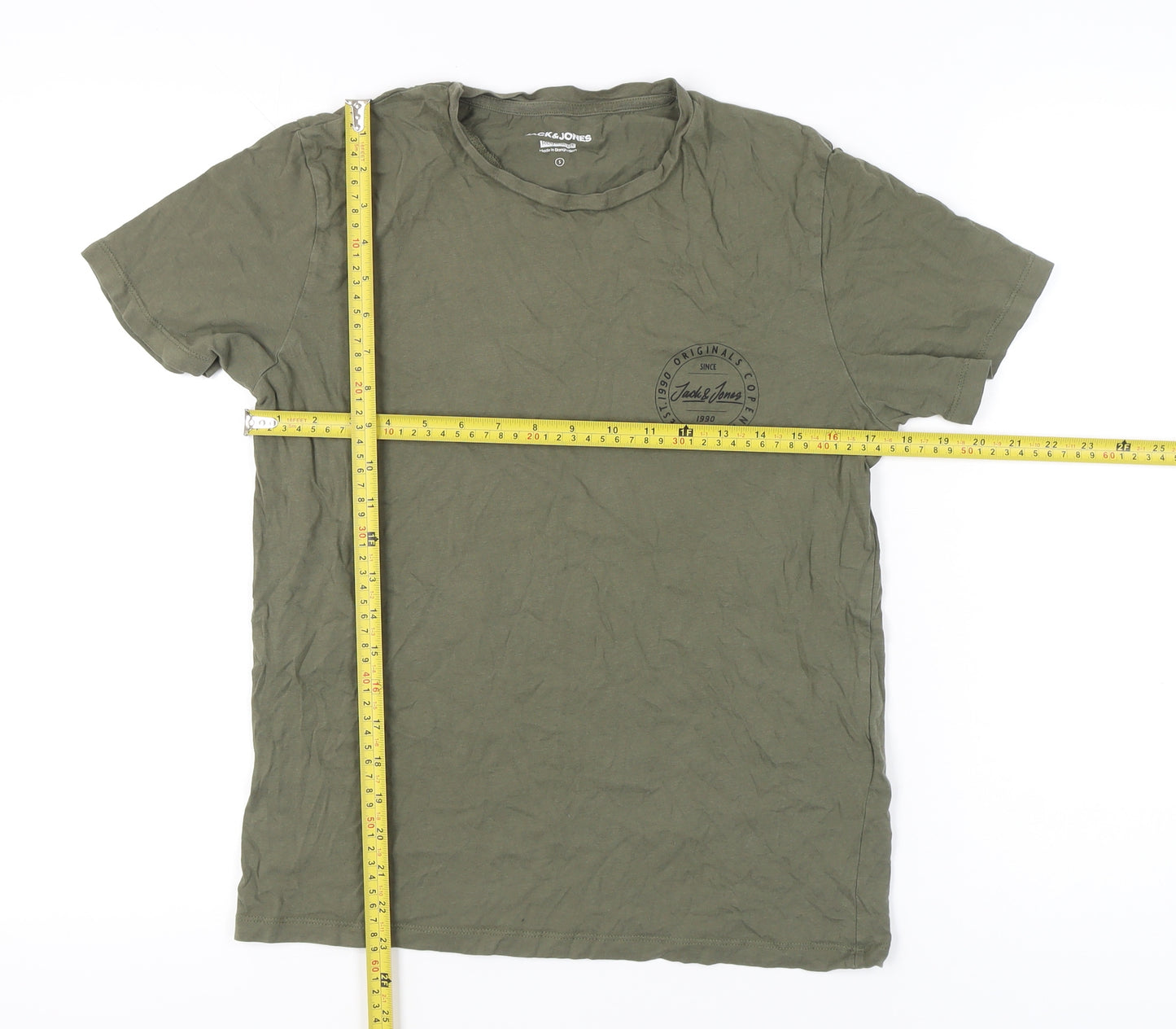 Jack & Jones Men’s Green Small Regular Fit Cotton Crew Neck T-Shirt
