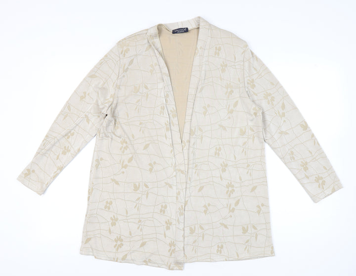 Saloos Women’s Beige Floral Tunic Blouse L Long Sleeve Stretch