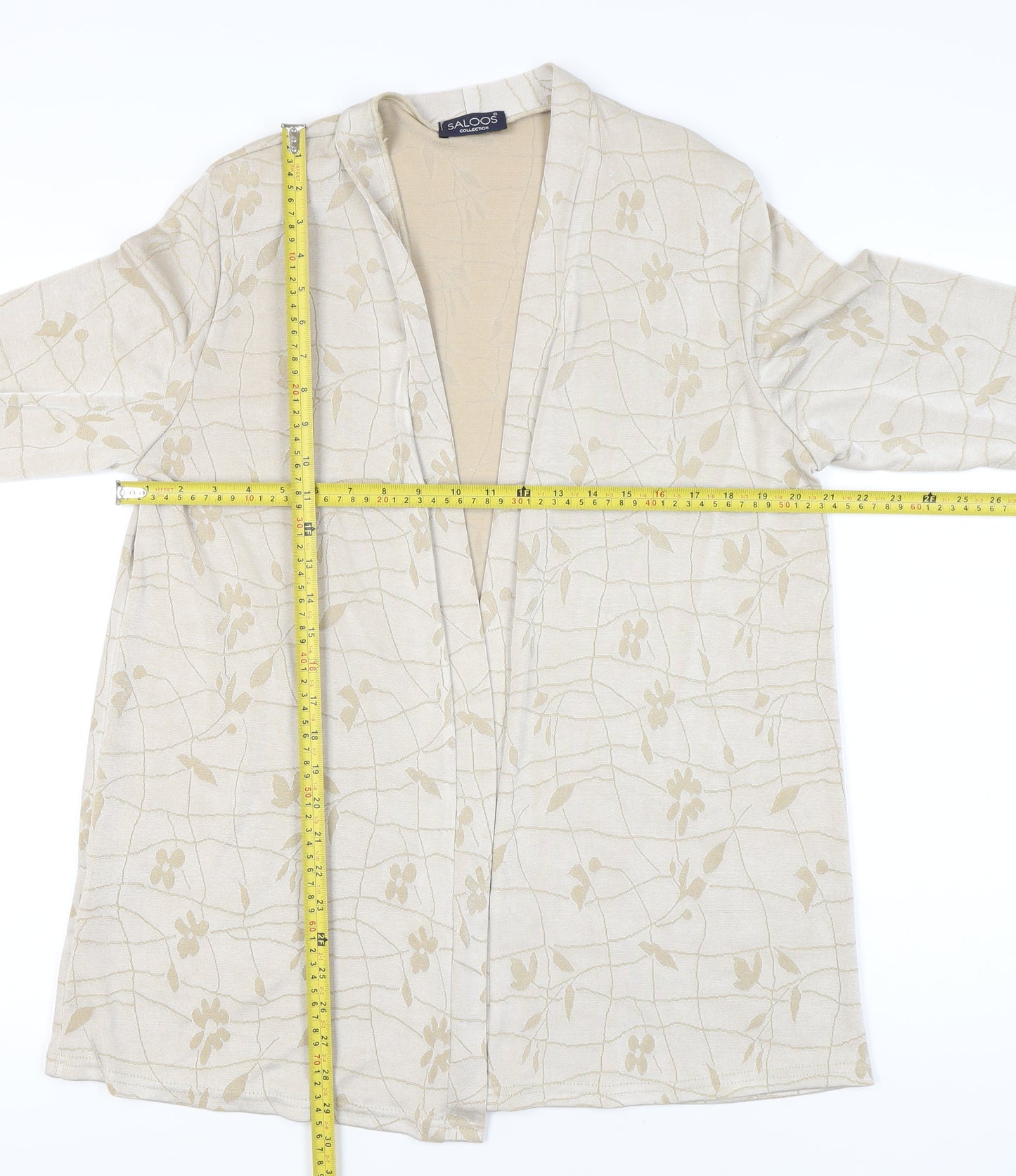 Saloos Women’s Beige Floral Tunic Blouse L Long Sleeve Stretch