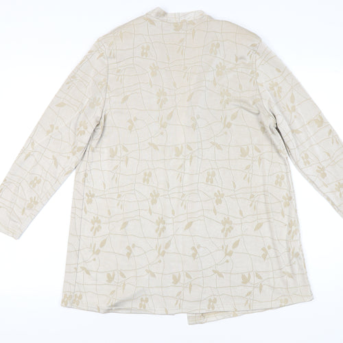 Saloos Women’s Beige Floral Tunic Blouse L Long Sleeve Stretch