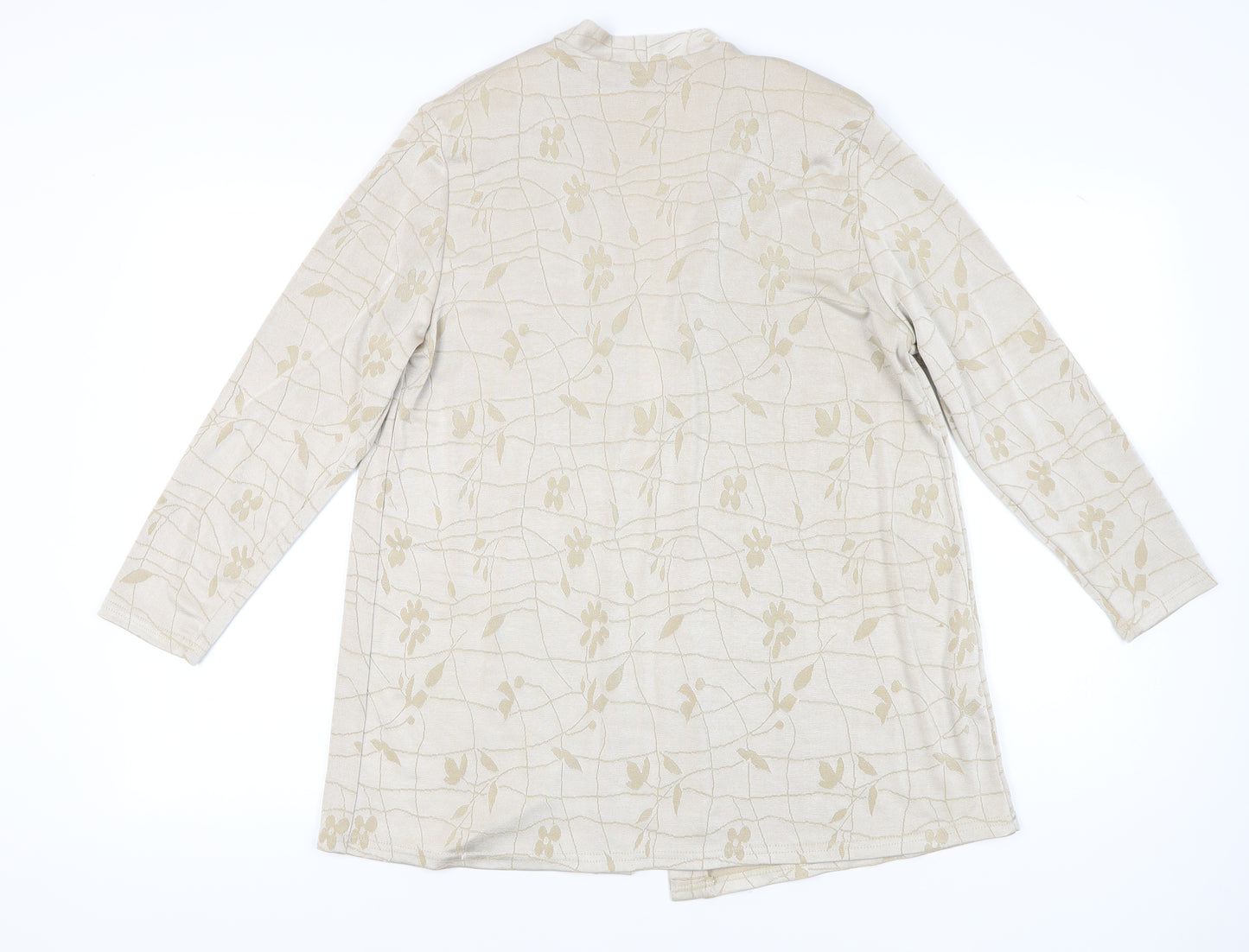 Saloos Women’s Beige Floral Tunic Blouse L Long Sleeve Stretch