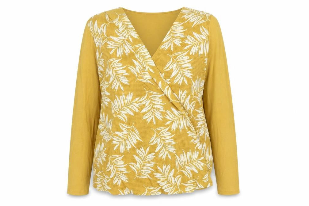 Front view of Marks & Spencer Per Una Women’s Yellow Floral Wrap Blouse UK 12