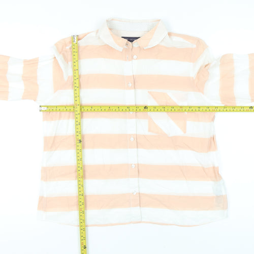 Marks and Spencer Women Orange White Striped Cotton Button-Up Shirt UK14