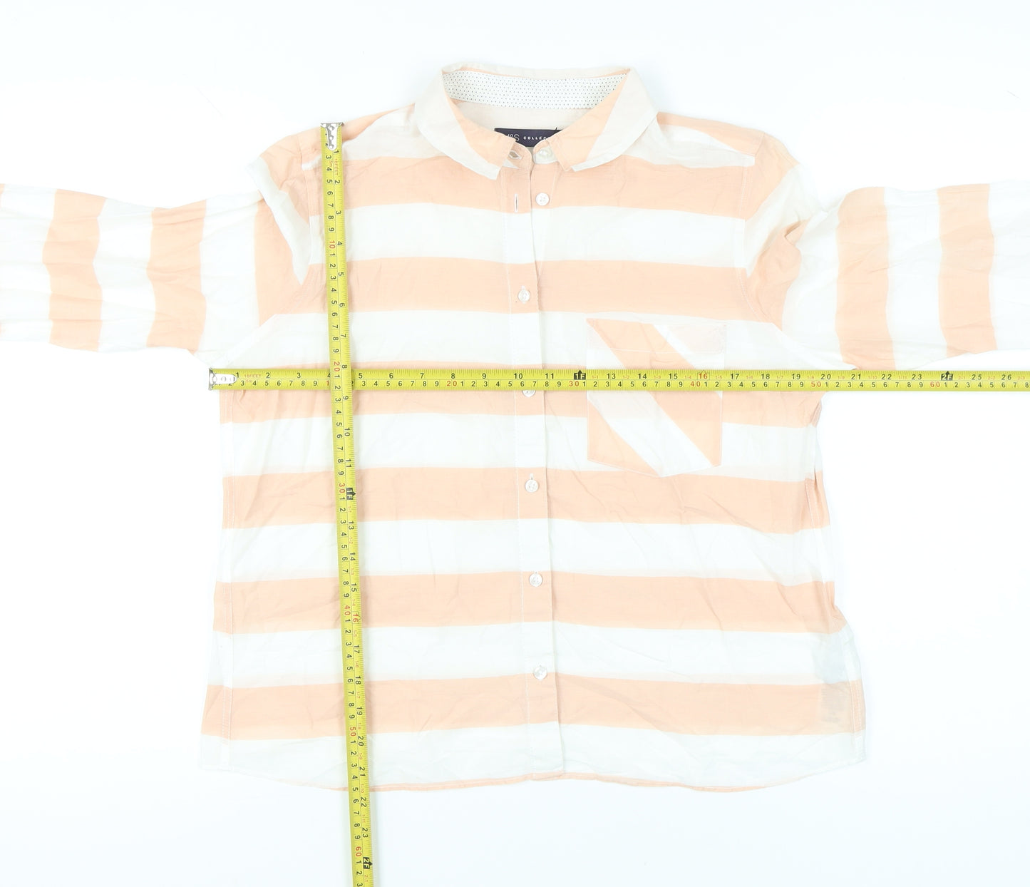 Marks and Spencer Women Orange White Striped Cotton Button-Up Shirt UK14