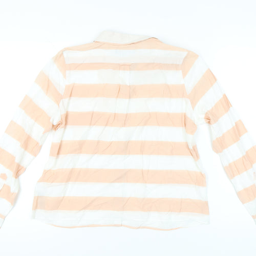 Marks and Spencer Women Orange White Striped Cotton Button-Up Shirt UK14