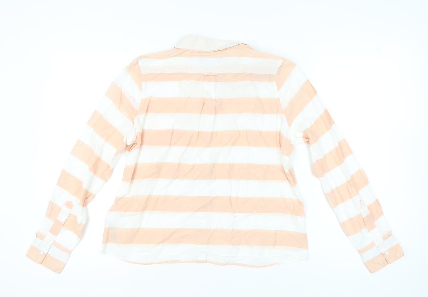 Marks and Spencer Women Orange White Striped Cotton Button-Up Shirt UK14