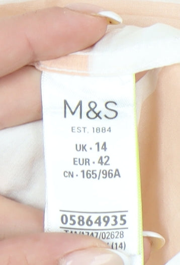 Marks and Spencer Women Orange White Striped Cotton Button-Up Shirt UK14