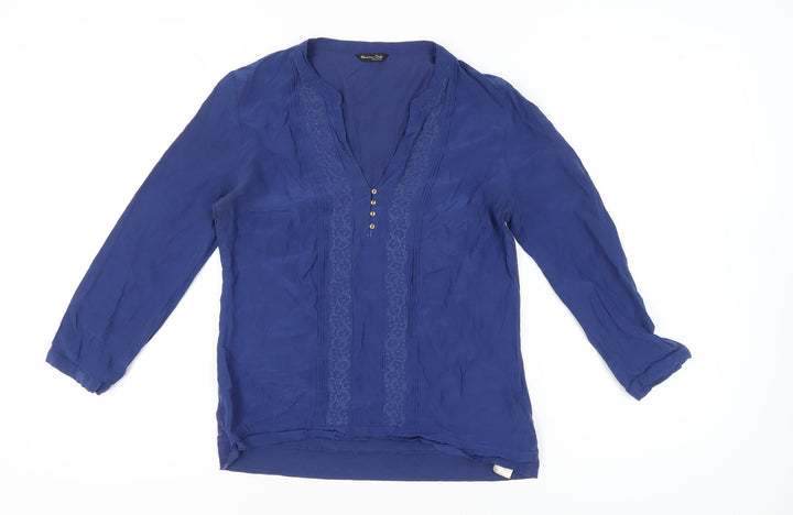 Massimo Dutti Women’s Blue Viscose Tunic Blouse Size M Long Sleeve