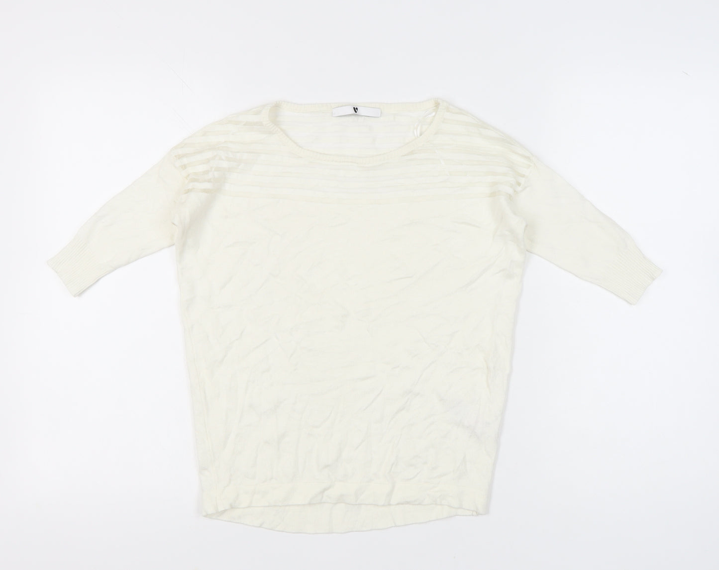 Very Women’s Ivory Scoop Neck Pullover Jumper Size 8 Knit 3/4 Sleeve