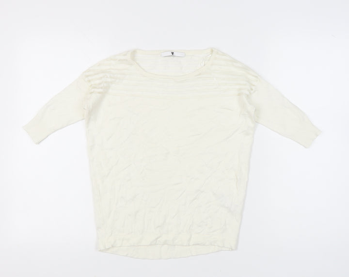 Very Women’s Ivory Scoop Neck Pullover Jumper Size 8 Knit 3/4 Sleeve