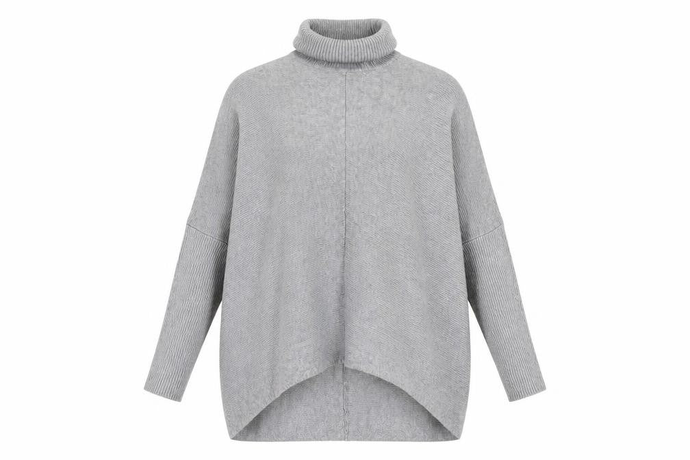 Front view of Blue Vanilla women’s grey roll neck jumper one size relaxed fit