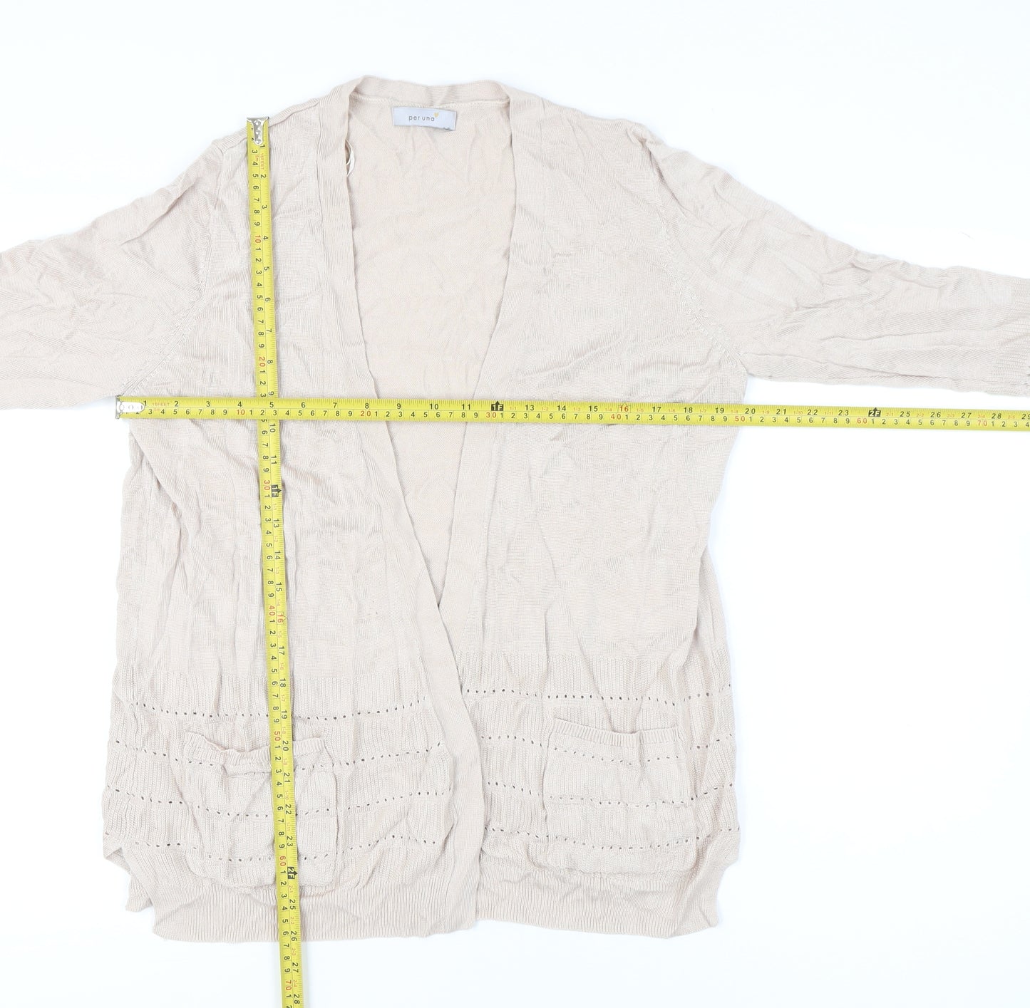 Marks and Spencer Women’s Beige Cardigan L Knit Open Front Pockets