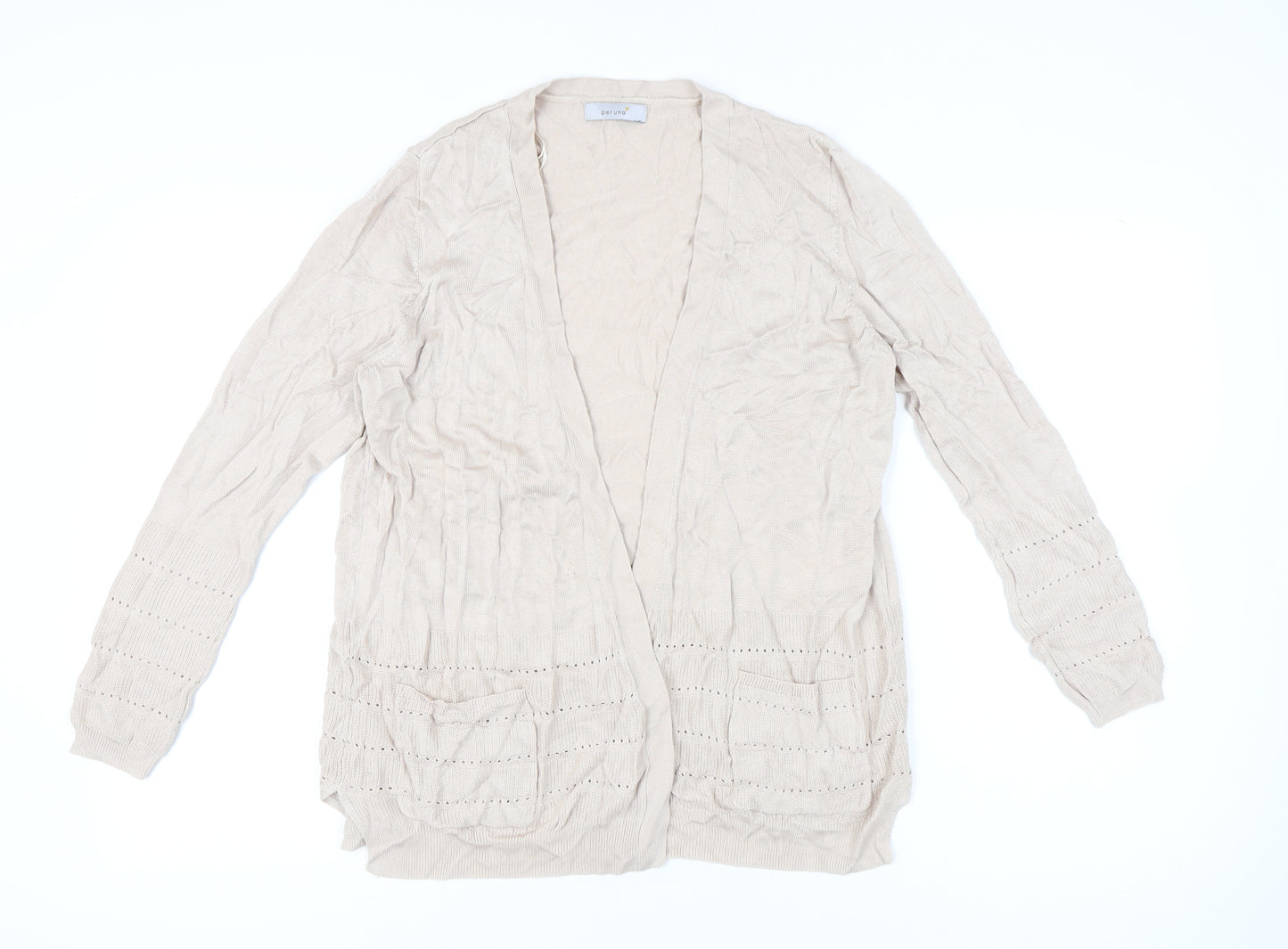 Marks and Spencer Women’s Beige Cardigan L Knit Open Front Pockets