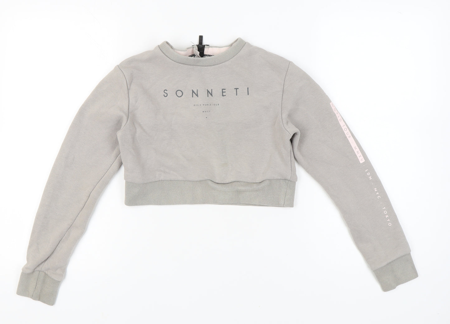 Sonneti Girls Grey Logo Pullover Sweatshirt 12-13Y Crew Neck Long Sleeve