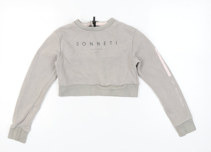 Sonneti Girls Grey Logo Pullover Sweatshirt 12-13Y Crew Neck Long Sleeve