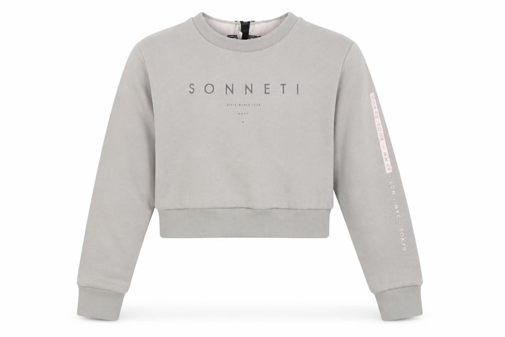 Front view of Sonneti girls’ grey logo pullover sweatshirt 12-13y crew neck long sleeve