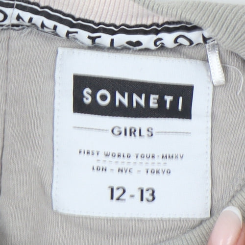Sonneti Girls Grey Logo Pullover Sweatshirt 12-13Y Crew Neck Long Sleeve