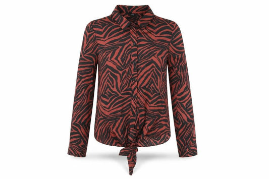 Front view of River Island women’s multicoloured animal print button-up shirt, size UK 8