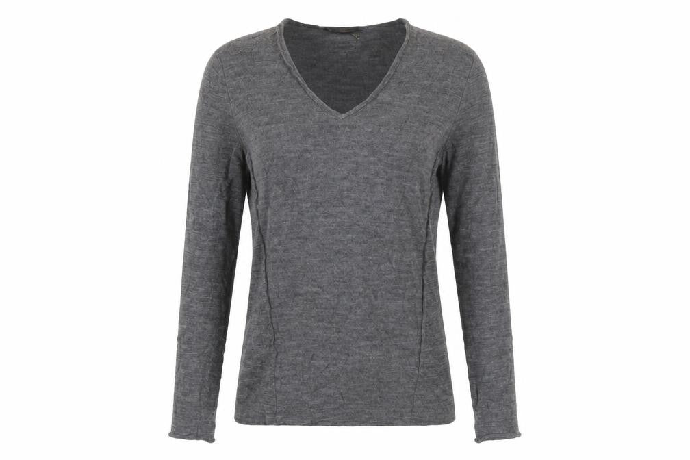 Front view of DKNY women’s grey xs wool v-neck jumper