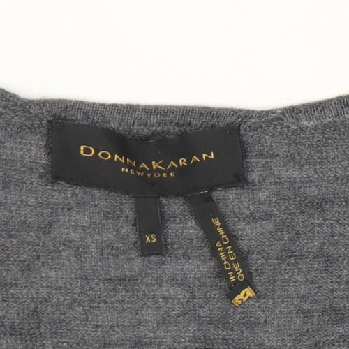 Donna Karan Womens Grey XS Wool V-Neck Pullover Jumper