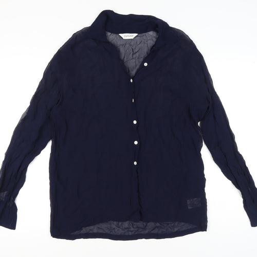 Topshop Womens Blue Size 10 Sheer Long Sleeve Button-Up Shirt