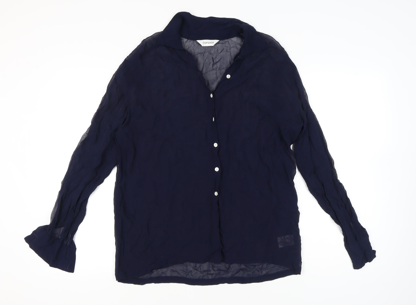 Topshop Womens Blue Size 10 Sheer Long Sleeve Button-Up Shirt