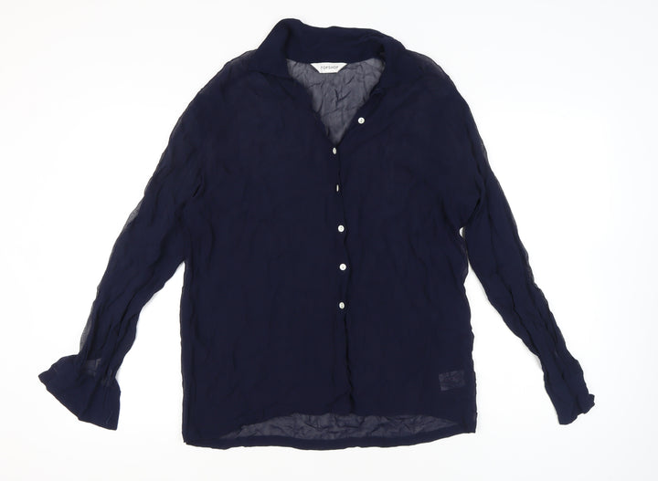 Topshop Womens Blue Size 10 Sheer Long Sleeve Button-Up Shirt