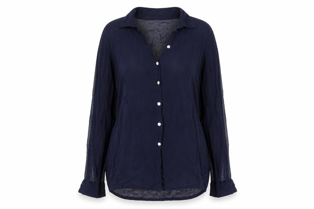 Topshop Womens Blue Size 10 Sheer Long Sleeve Button-Up Shirt