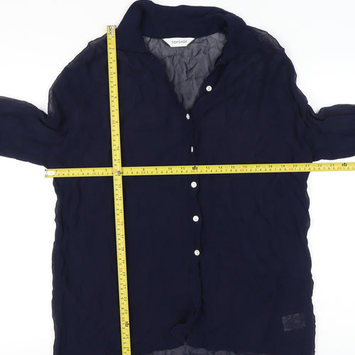 Topshop Womens Blue Size 10 Sheer Long Sleeve Button-Up Shirt