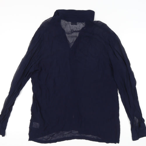 Topshop Womens Blue Size 10 Sheer Long Sleeve Button-Up Shirt