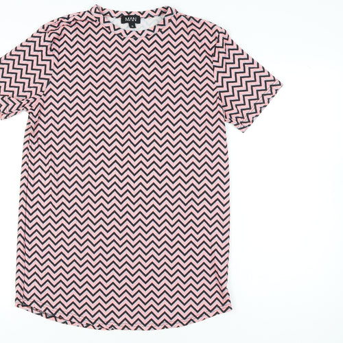 MAN Mens Pink Geometric Jersey T-Shirt Size S Regular Fit