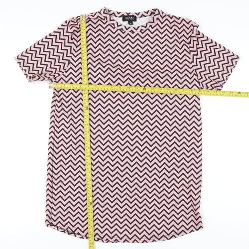 MAN Mens Pink Geometric Jersey T-Shirt Size S Regular Fit