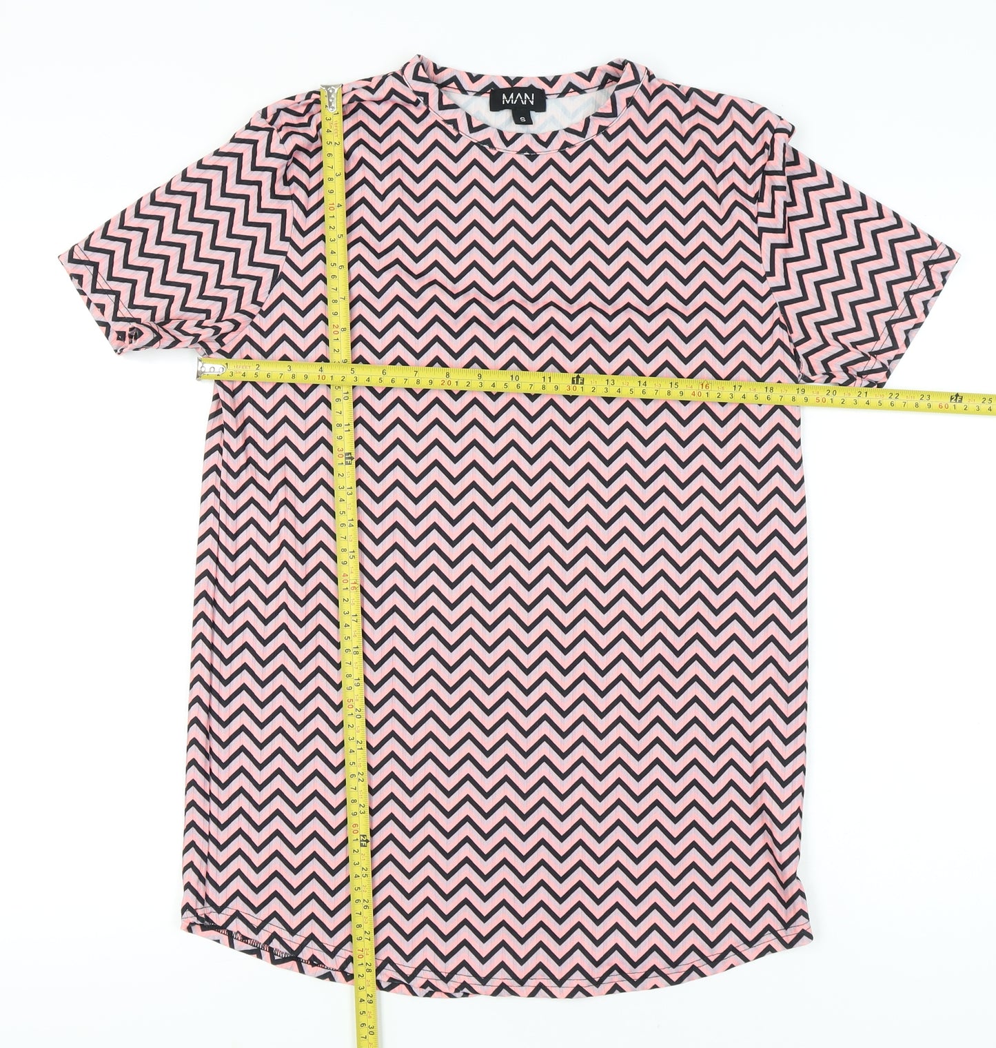 MAN Mens Pink Geometric Jersey T-Shirt Size S Regular Fit