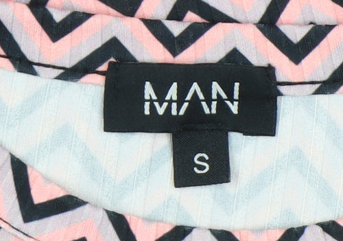 MAN Mens Pink Geometric Jersey T-Shirt Size S Regular Fit