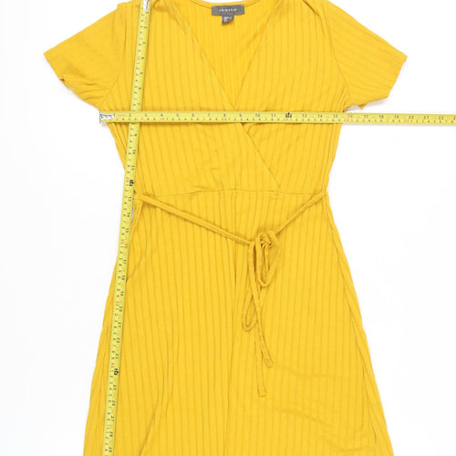 Primark Women’s Yellow Wrap Dress Size 10 Short Sleeve V-Neck