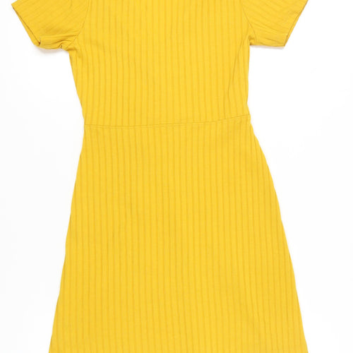 Primark Women’s Yellow Wrap Dress Size 10 Short Sleeve V-Neck