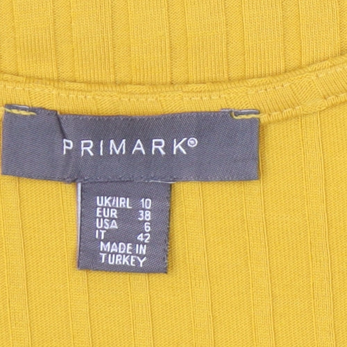 Primark Women’s Yellow Wrap Dress Size 10 Short Sleeve V-Neck