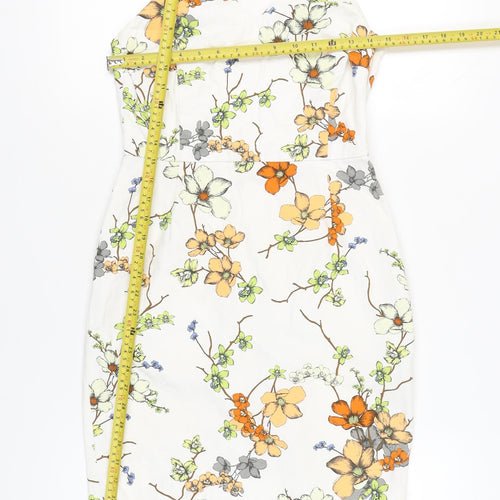 Zara Basic Women’s White Floral Sheath Dress Size 12 Sleeveless V-Neck