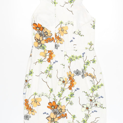 Zara Basic Women’s White Floral Sheath Dress Size 12 Sleeveless V-Neck