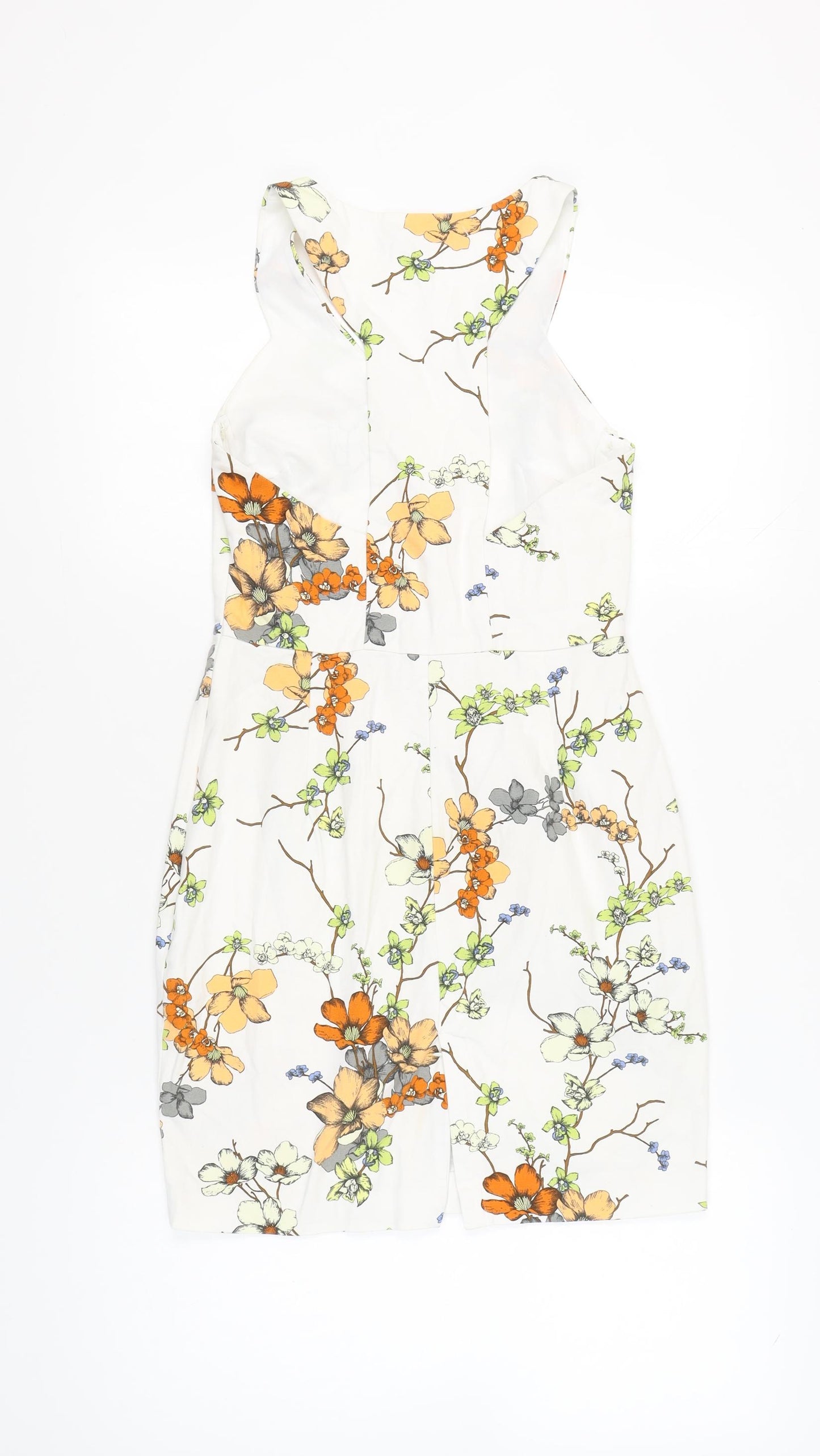 Zara Basic Women’s White Floral Sheath Dress Size 12 Sleeveless V-Neck