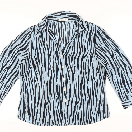 Platinum Womens Blue Animal Print Button-Up Shirt Size 16