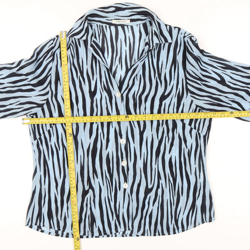 Platinum Womens Blue Animal Print Button-Up Shirt Size 16