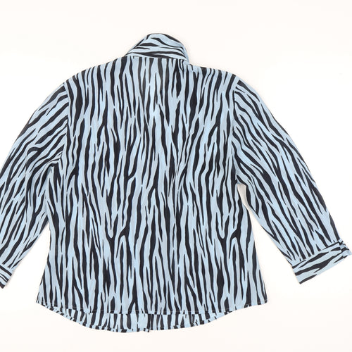 Platinum Womens Blue Animal Print Button-Up Shirt Size 16
