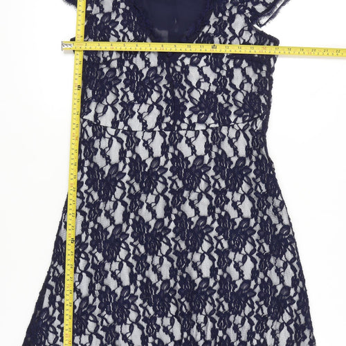 Klass Women’s Navy Blue Lace Sheath Dress Size 12 Knee Length V-Neck