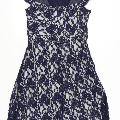 Klass Women’s Navy Blue Lace Sheath Dress Size 12 Knee Length V-Neck