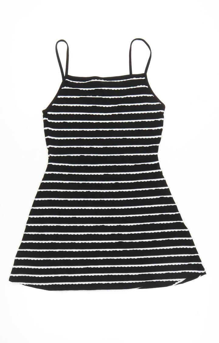 Topshop Women Black White Stripe Mini Slip Dress Size 12