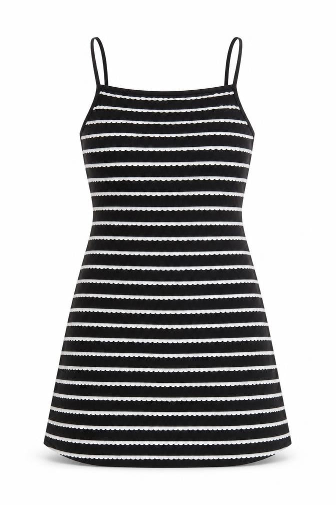 Topshop Women Black White Stripe Mini Slip Dress Size 12