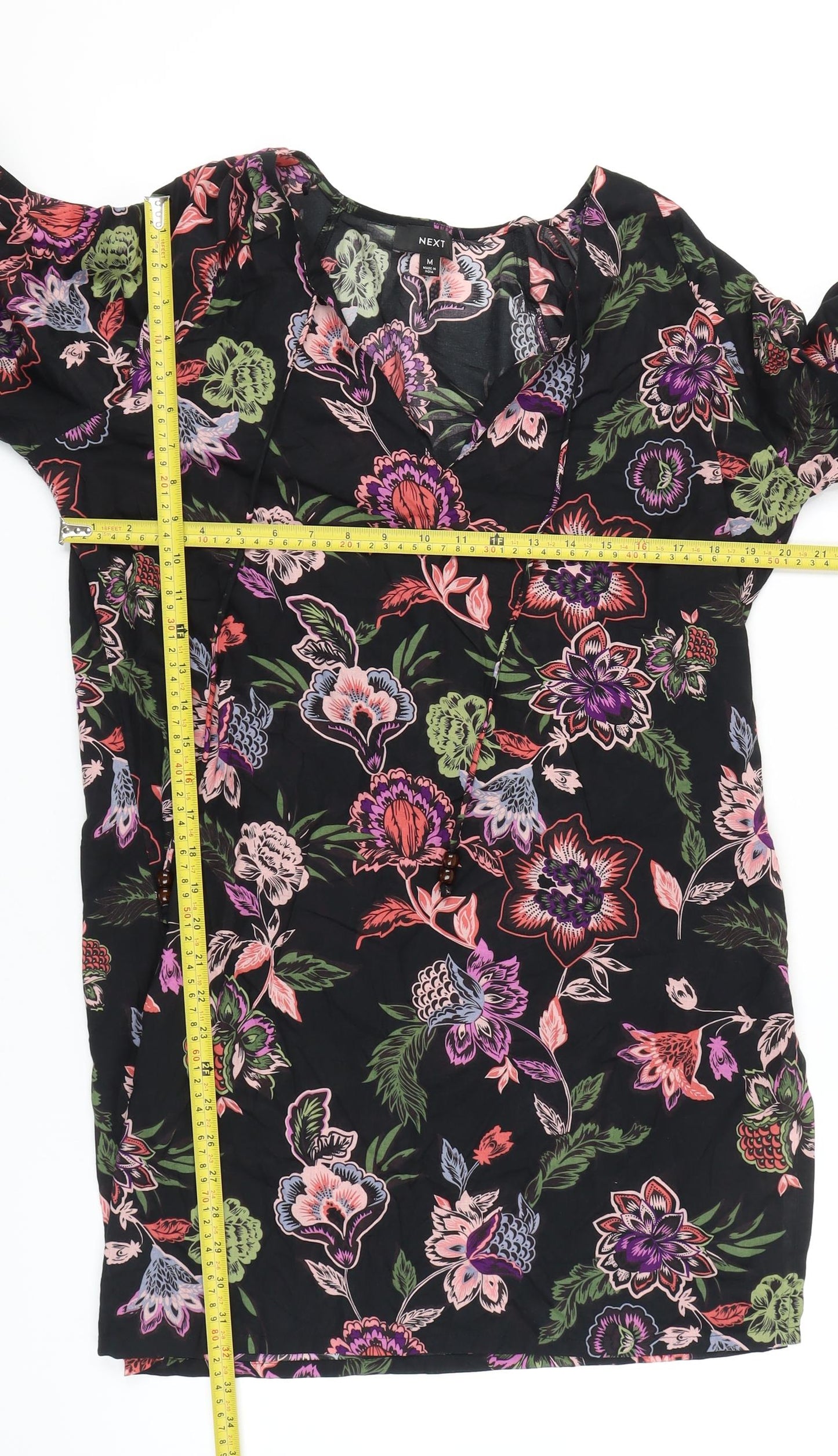 Next Womens Multicoloured Floral Cotton Tunic Blouse Size 14