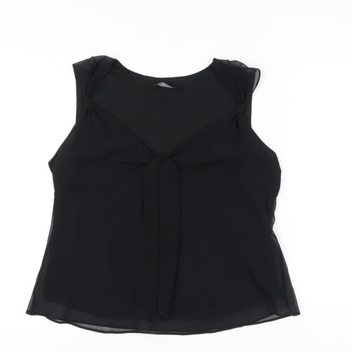 Dorothy Perkins Womens Black Chiffon Bow Blouse UK 18 V-Neck Sleeveless